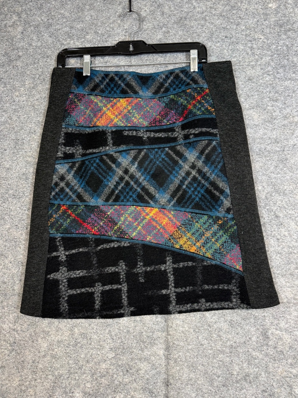Steilmann Plaid Patchwork Wool Blend Skirt Size 10 Artsy Lagenlook Academia Chic